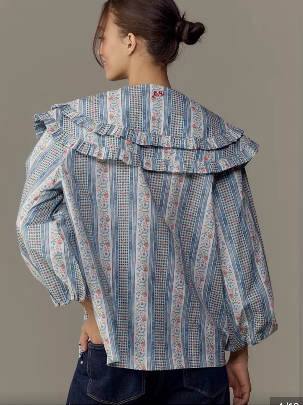 Damson Madder Lois Floral Stripe Ruffle Blouse wallpaper shirt top prairie - Picture 3 of 11